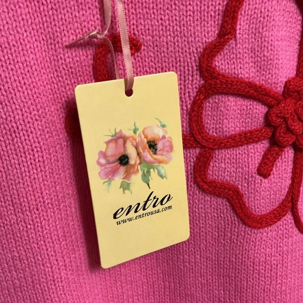 NWT Entro Pink and Red Floral Women's Sweater Short Sleeve Large Super Cute! - Picture 6 of 16